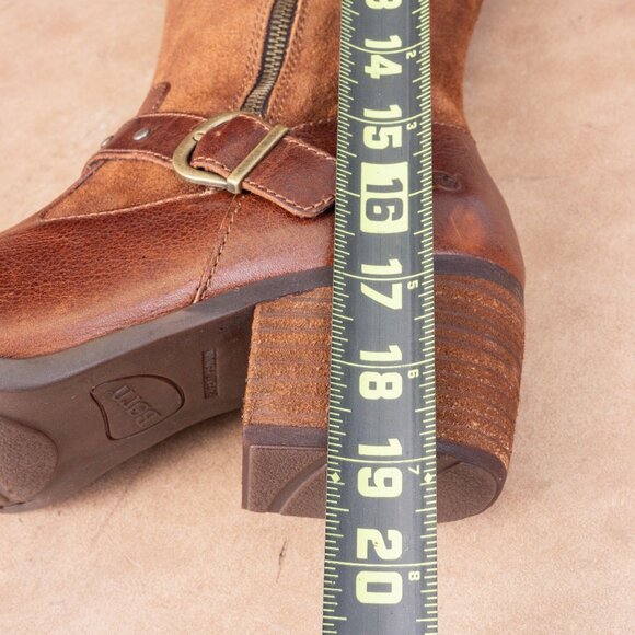 Born Women Alize Brown Leather Zip Wide Calf Strap Block Heel Knee Boots sz 10 - Picture 8 of 10